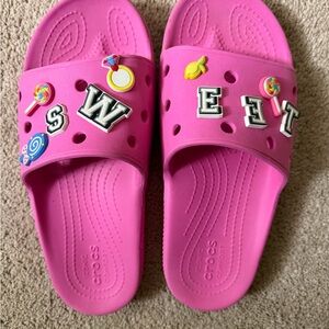 Women’s hot pink candy sweets crocs slides hot pink size 10 jibbitz set pink